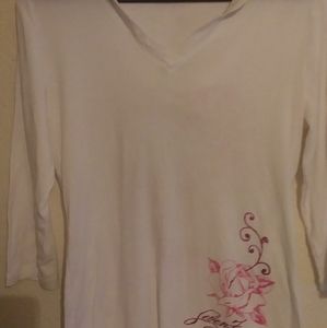 Seven Hoodie M White with Pink metallic Letters